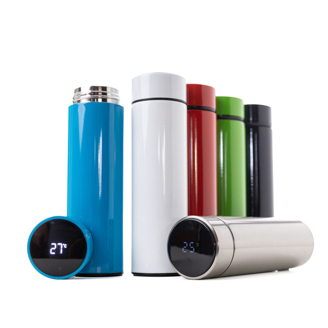 100 Garrafas Térmicas com Térmometro 470ml Cores Sortidas