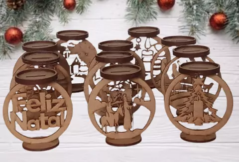 12 Peças Porta Velas Mdf Natal Vários Modelos