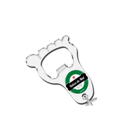Abridor de Garrafa Personalizado em Forma de pe Personalizado Com Impressao da Logo em Etiqueta Res