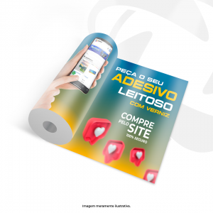 Adesivo Leitoso Impresso c/ Verniz M² Vinil Branco 4x0 Brilho e Verniz UV Corte Reto