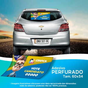 Adesivo Perfurado Política Tam. 60x34cm Tam. 60x34cm Perfurado 4x0 Brilho Corte Reto Valor exclusivamente para material de política
