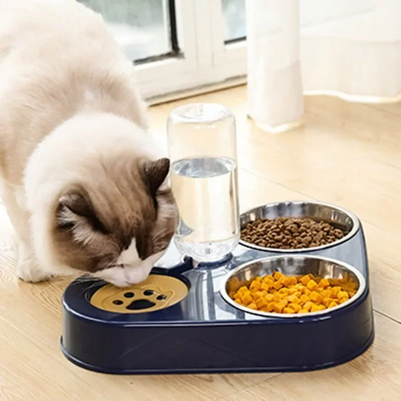 Alimentador 3 em 1 Automático para Pets: Com Fonte de Água e Carrinho Duplo para Cães e Gatos