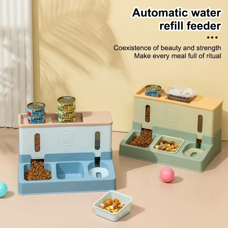 Alimentador Automático 3 em 1 para Gatos e Cachorros com Tigela Dupla e Suporte Elevado pro 1