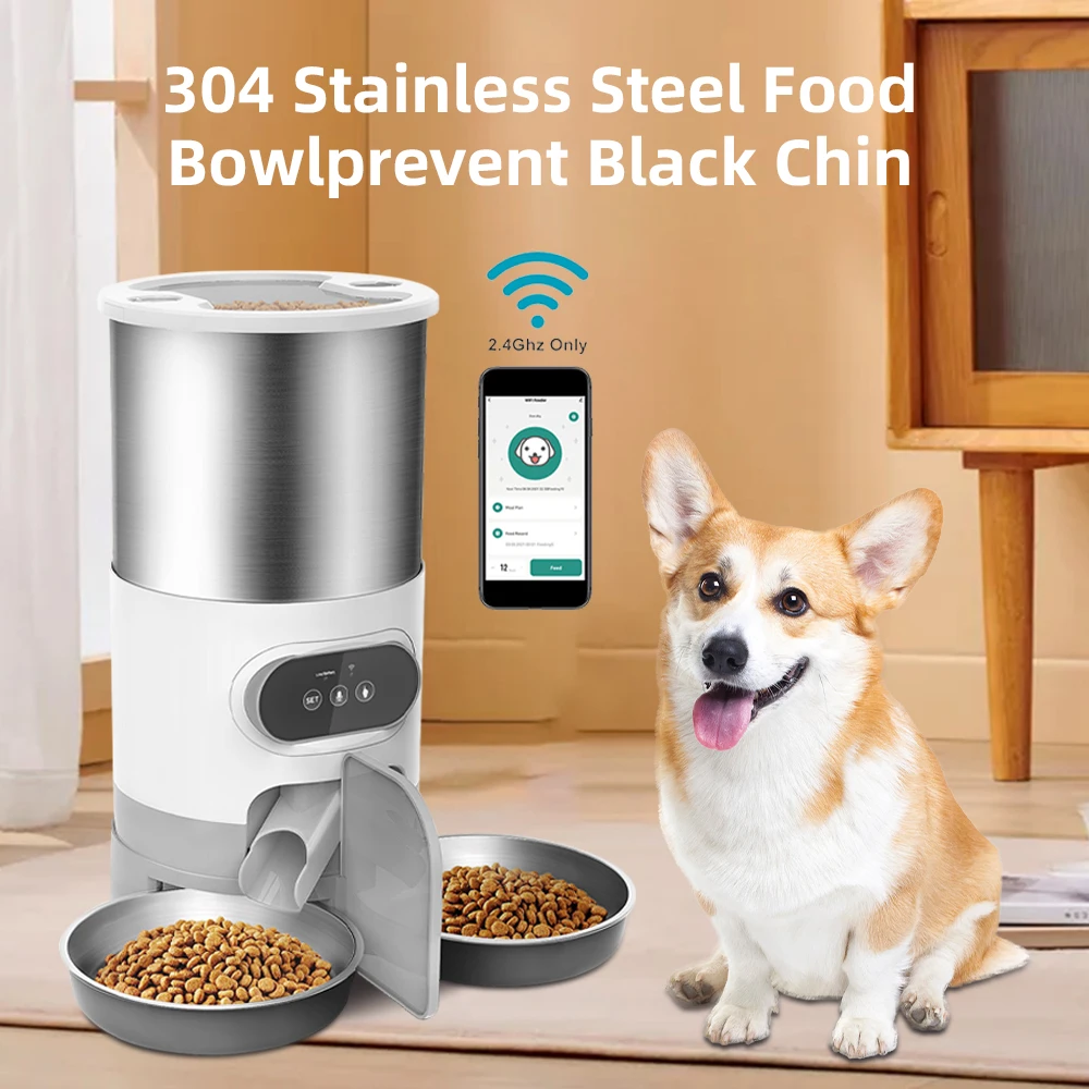 Alimentador Automático Inteligente para Gatos e Cães com Dispenser de Aço Inoxidável e Controle via APP