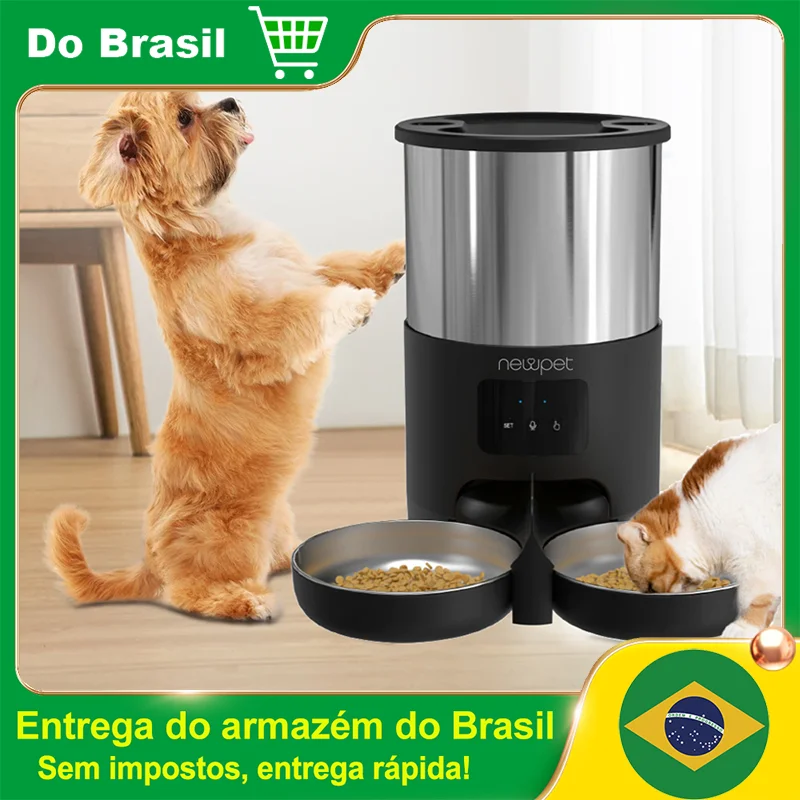 Alimentador Automático Newpet de 5L para Gatos e Pequenos Cães com Microfone e Registro de Horário