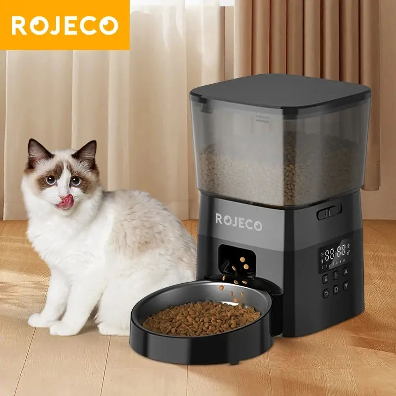 Alimentador Automático Rojeco para Pets com Botão e Controle Inteligente para Ração de Cães e Gatos