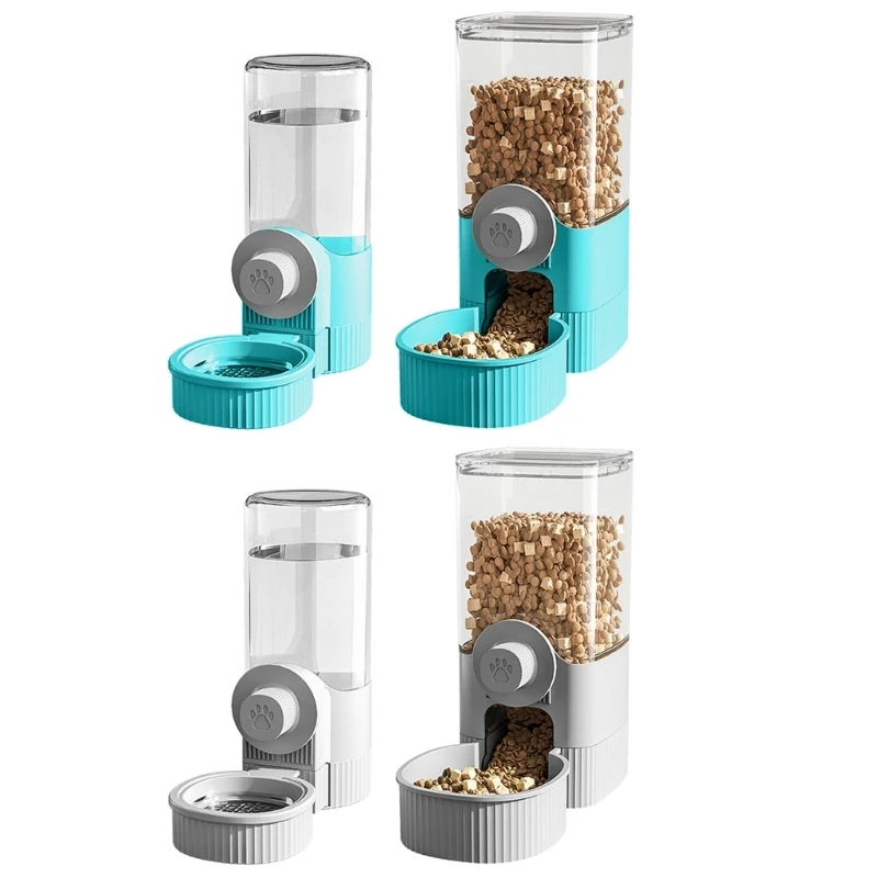 Alimentadores Automáticos 2 Peças para Gatos e Cães com Tigela de Água e Recipiente para Ração