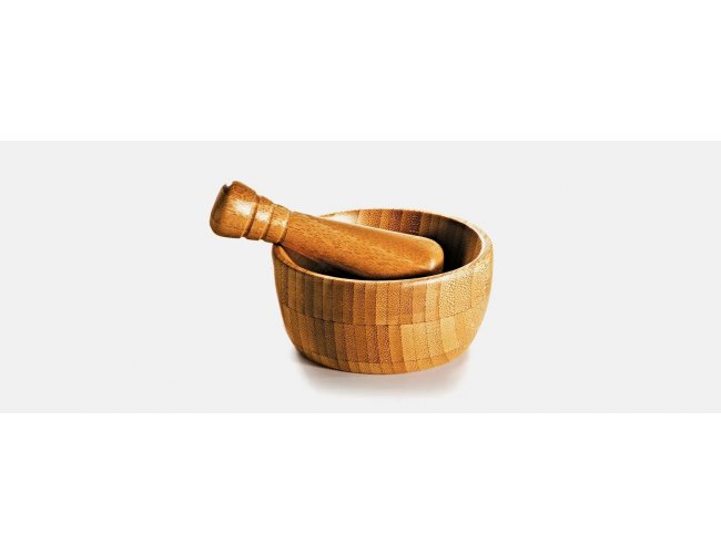 Amassador De Temperos Em Bambu Com Pilão De 10Cm