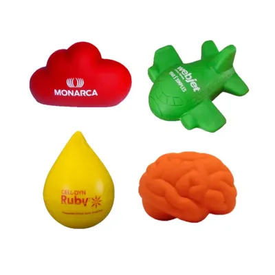 Anti stress em formatos e cores diversas.