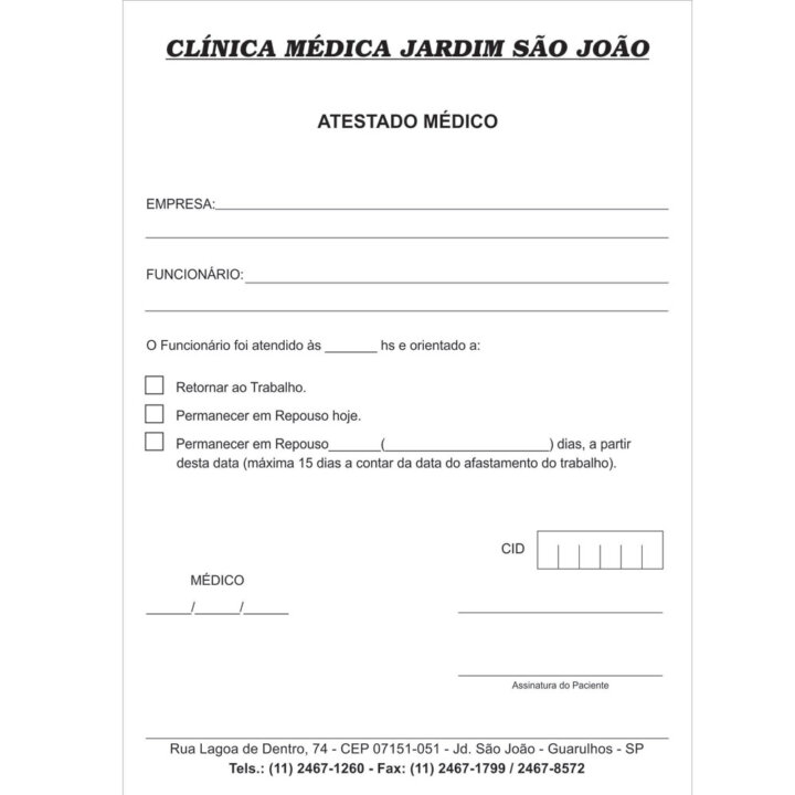 Atestado médico - 15 x 21cm - Sulfite 75gr - 1×0