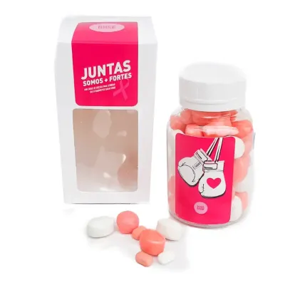Balas Personalizadas e Caixa Visor Outubro Rosa