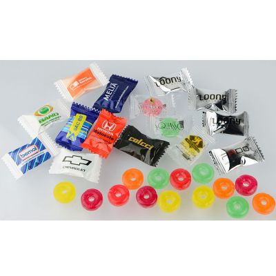 Balas promocionais personalizada em 4 tipos de embalagens e sabores sortidosocionais.