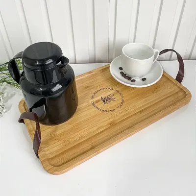 Bandeja Servir Café Personalizada com Logomarca Brinde Corporativo Alça Couro 6542