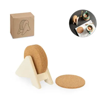 Base Para Copos em Cortica Com Base em Madeira Personalizado