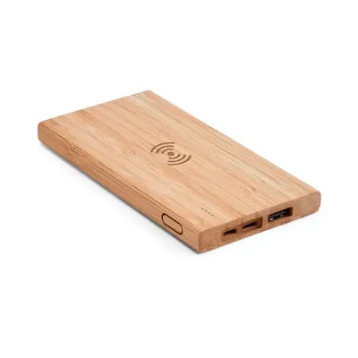 Bateria Portatil Com Carregador em Bambu