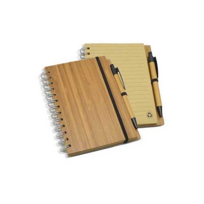 Bloco de Anotacoes Com Capa de Bambu