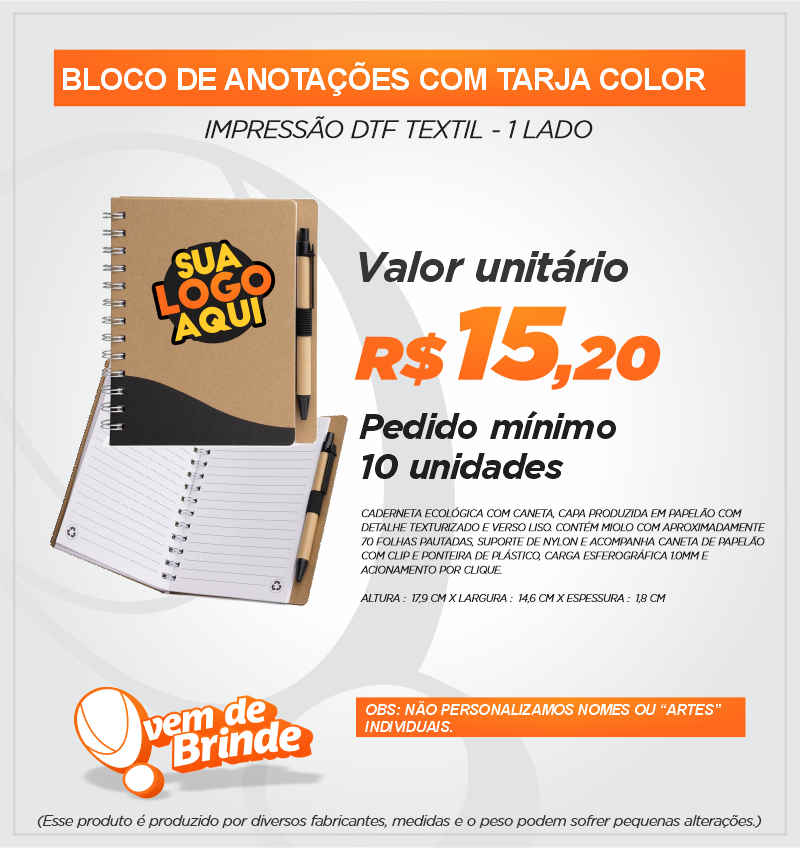 Bloco de Anotações com Tarja Color