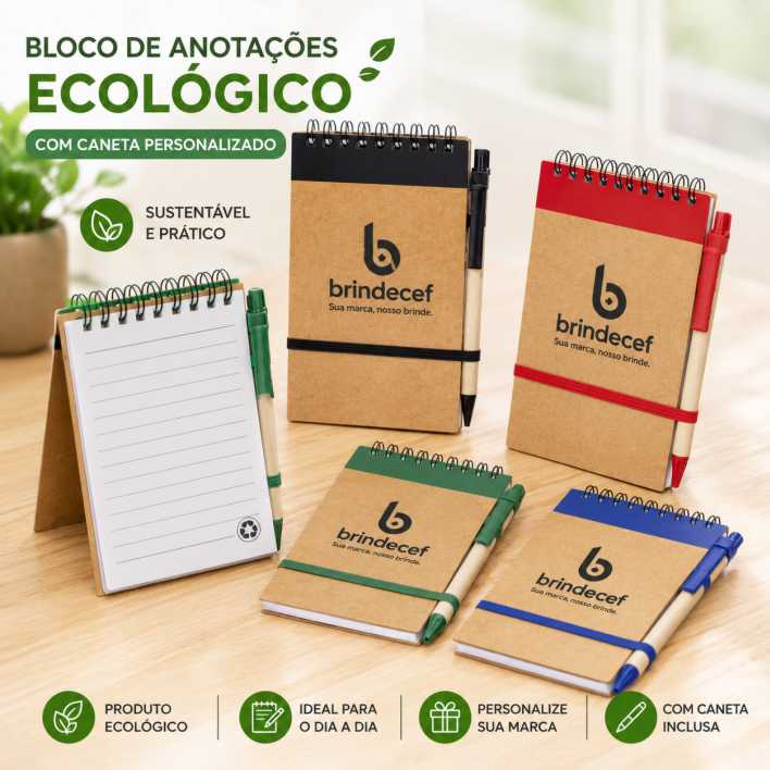 Bloco de Anotações Ecológico com Canetas Personalizado