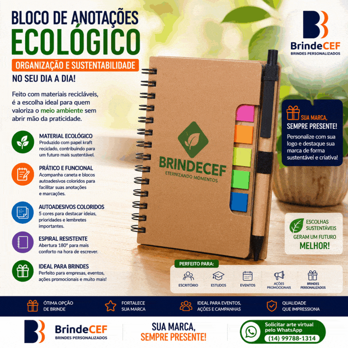 Bloco de Anotações Ecológico Personalizado com Autoadesivos