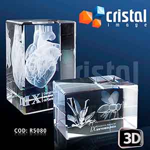 Bloco / Placa com gravação a laser 2D ou 3D no interior da peça