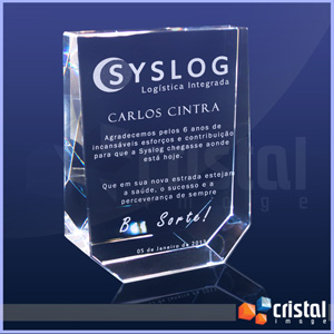 Blocoplaca em Cristal Com Personalizacao