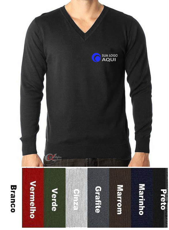 Blusa de lã Suéter masculino feminino blusa de lã cardigan personalizados com bordado para uniformes gola v - kit 10 pçs