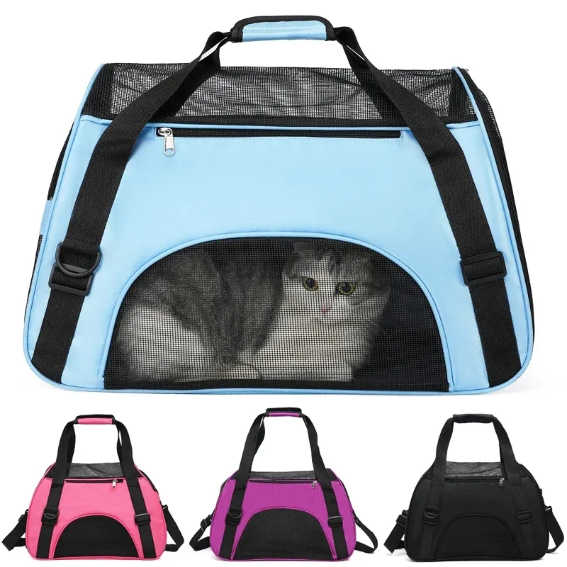 Bolsa de Transporte Dobrável para Animais com Face Macia e Sacos de Malha Respirável para Gatos e Cães