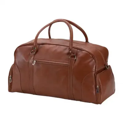 Bolsa de Viagem em Couro Com Bolsos Frontais e Laterais