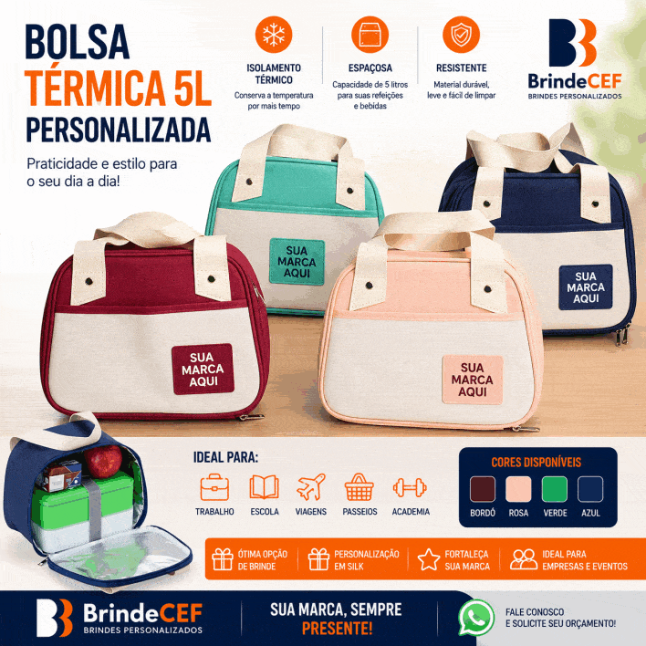 Bolsa Personalizada Térmica 5 Lt Leve lanches, petiscos