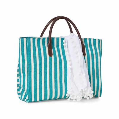 Bolsa praia listra com canga em viscose