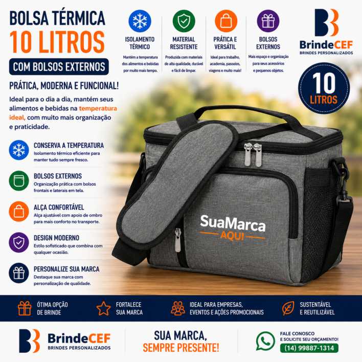 Bolsa térmica 10 litros Personalizada  com bolso frontal