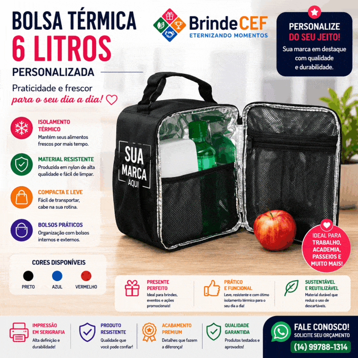 Bolsa Térmica 6 Litros Personalizada de Nylon
