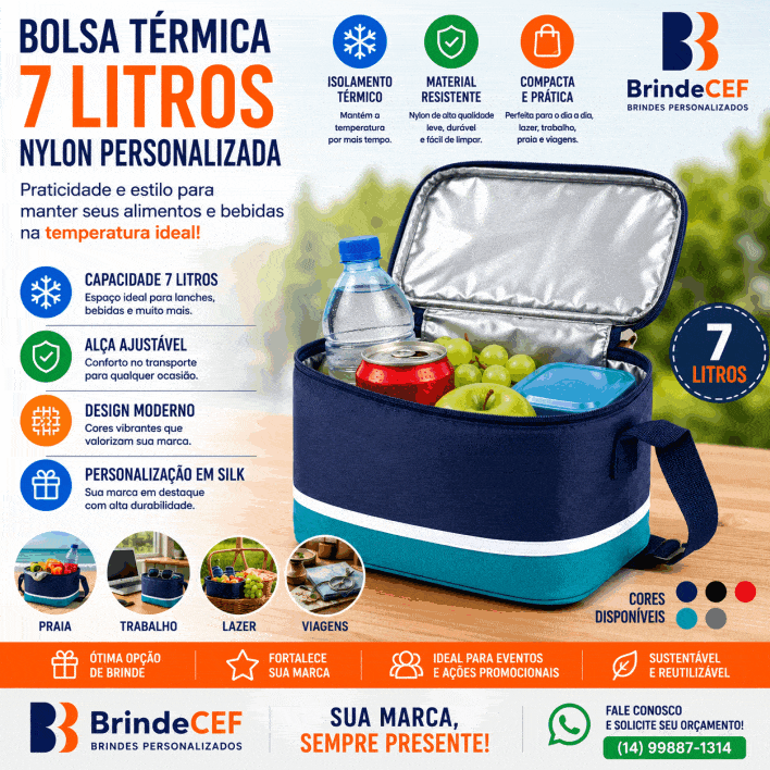 Bolsa térmica de nylon 7 litros  Personalizada para Brindes