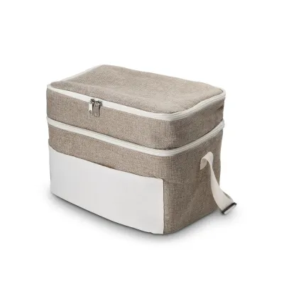 Bolsa térmica em Juta sintética e bolso em algodão