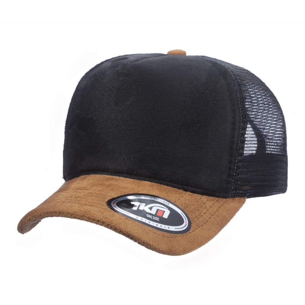 Boné Trucker Camurça Preto Com Aba Caramelo - Cód 348