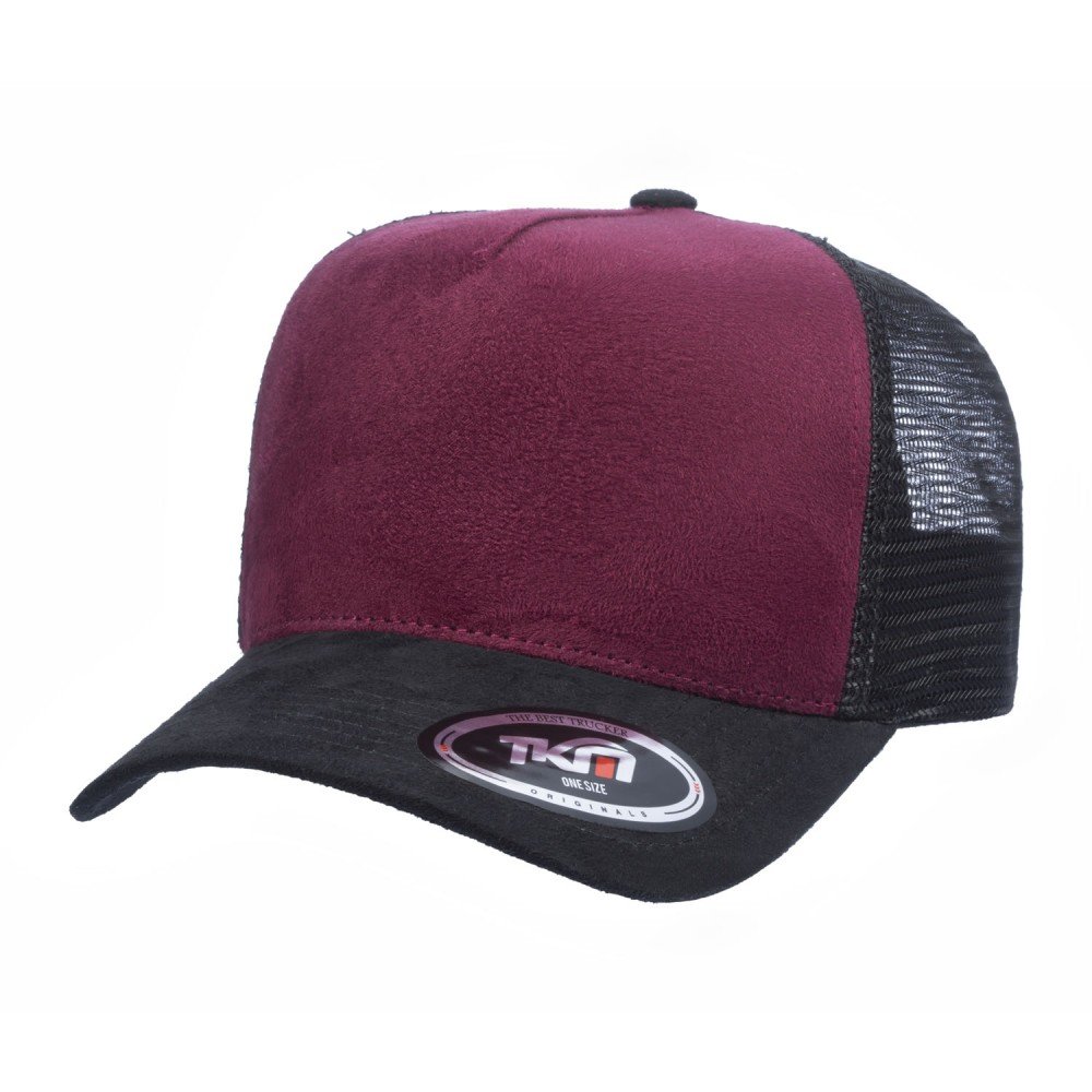 Boné Trucker Camurça Preto Com Frente Vinho - Cód 882