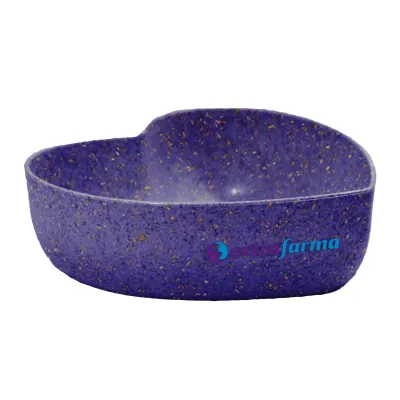 Bowl coração fibra de madeira lilás 500ml com acabamento ecológico, ideal para brindes sustentáveis e uso promocional