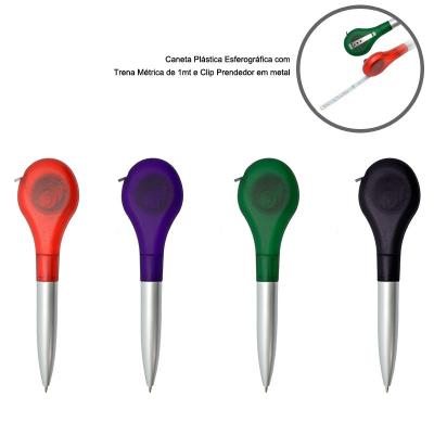 Brindes Caneta Plastica Esferografica Personalizada Com Trena Metrica de 1mt Clip Prendedor em Meta