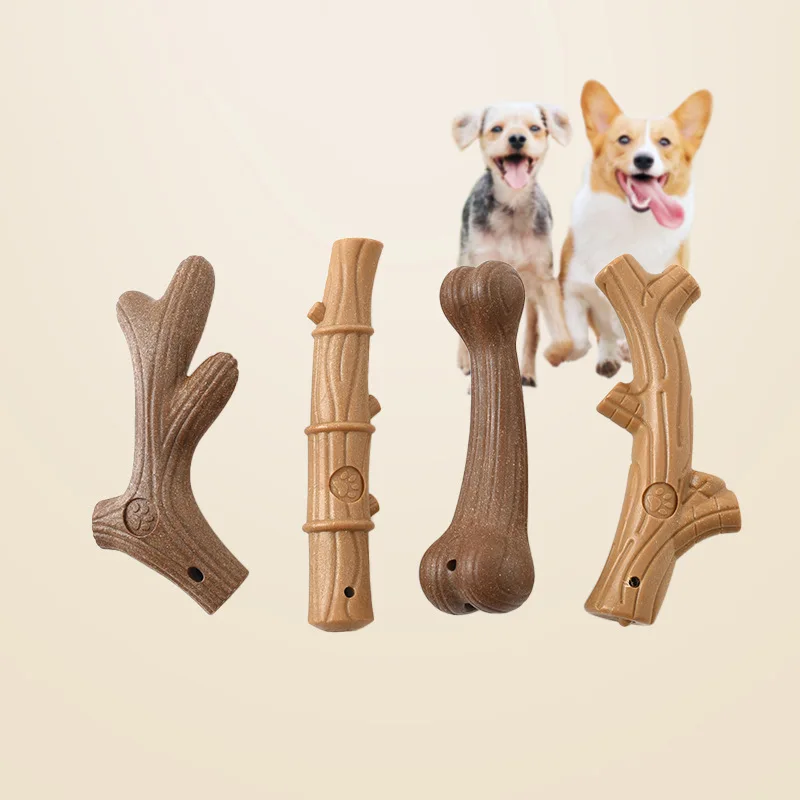 Brinquedo Interativo de Madeira para Cães e Animais de Estimação com Ramo Simulado e Chifre para Limpeza Dentária