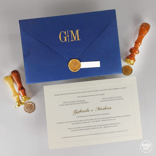 C30 Convite de casamento com envelope classico azul marinho