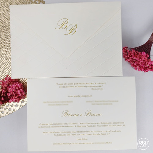 C30 Convite de casamento com envelope classico com matelace