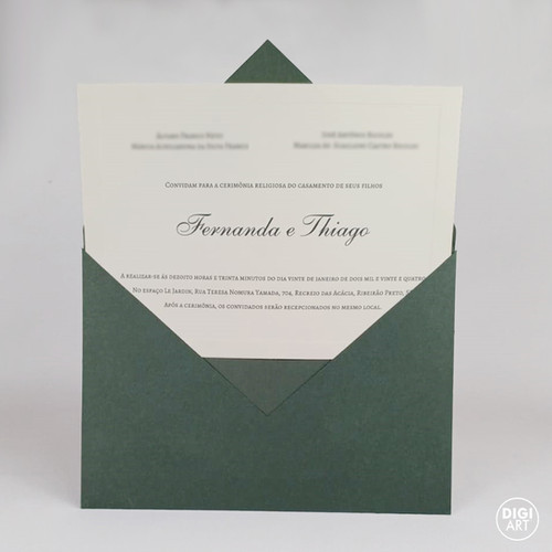 C30 Convite de casamento com envelope classico verde
