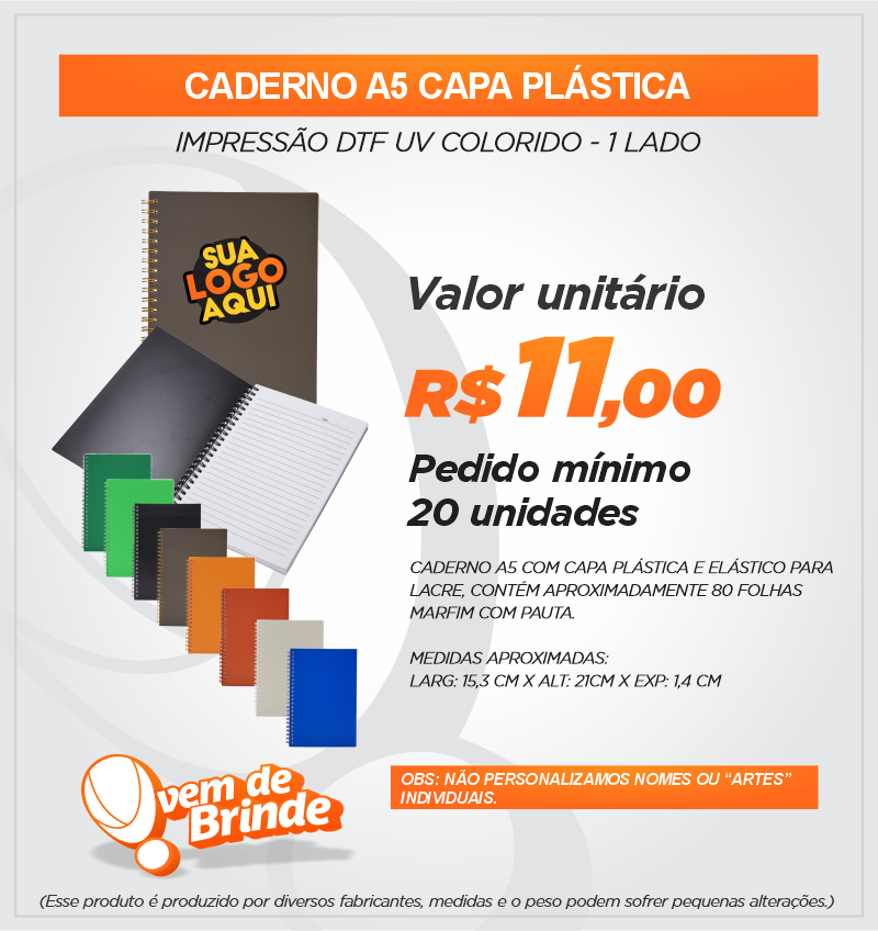 Caderno A5 Capa Plástica