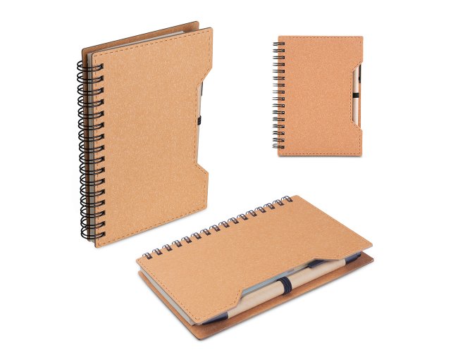 Caderno A6 capa em papelão reciclado com caneta