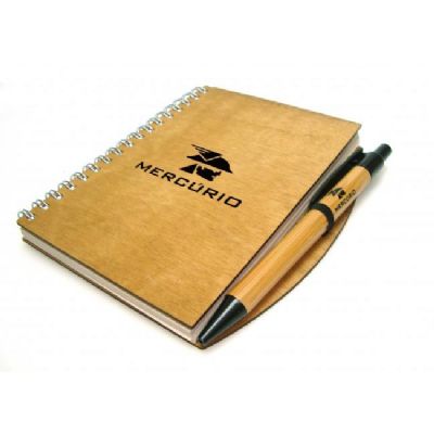 Caderno de Madeira Com Caneta