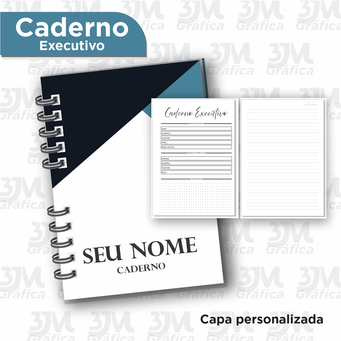 Caderno executivo 18x26cm Laminação Brilho Wire-o 96 folhas