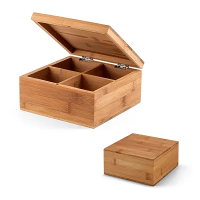 Caixa de Chas em Bambu Com 4 Compartimentos e Fecho Com Ima