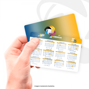 Calendário de Bolso 6,5x9,0cm Papel Couchê 250g Verniz Total Frente Borda Boleadas