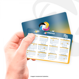 Calendário de Bolso 6,5x9,5cm Papel Couchê 300g Verniz Total Frente Borda Boleadas