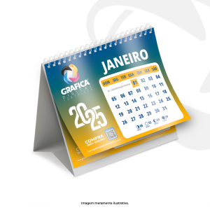 Calendário de Mesa 12 Páginas 15x12,5 Papel Couchê 150g 4x4 Encadernação Wire-O